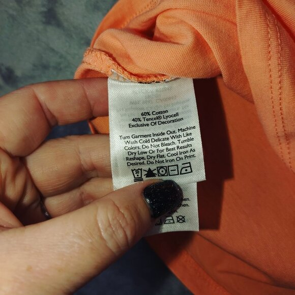 Eddie Bauer Womens XL‎ Orange Peasant Top 3/4 Sleeve Tie Neck Cotton Tencel Boho - Picture 3 of 9